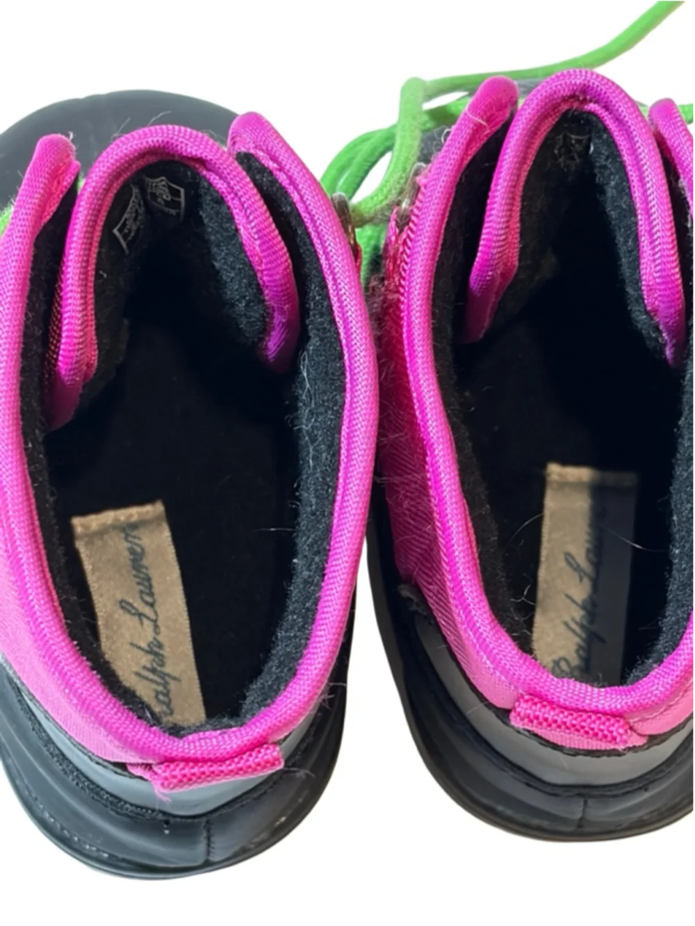 Polo Ralph Lauren Kids Duck Boots Pink Green Lace Up Winter Rain Boots Size 2